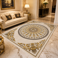 Tapis de salon personnalisé, style villa, en laine néo-zélandaise, motif médaillon baroque doré, sculpté à la main, doux, épais, design de créateur, tufté à la main