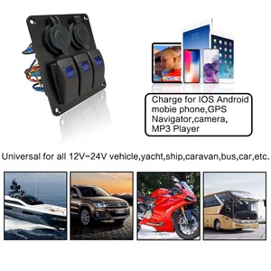 Amomd RV CE 12V DC Sistemas eléctricos de automóviles <span class=keywords><strong>Interruptor</strong></span> basculante de 3 bandas con enchufe <span class=keywords><strong>USB</strong></span> dual Panel de combinación de enchufe de encendedor de cigarros de coche - Product Image 4