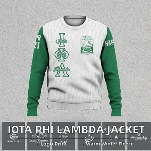 Cardigan Sorority Phi Beta Sigma Fraternity Iota Phi Lambda, Giacca Varsity Personalizzata <span class=keywords><strong>Bianca</strong></span> con Dettagli Verde Smeraldo, <span class=keywords><strong>Felpa</strong></span> Sorority - Product Image 3