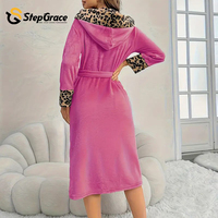 StepGrace Vente Chaude Femmes Automne et Hiver Guépard Imprimer Peignoir Col En V Maison Robes Flanelle Manches Longues Couverture Hoodies