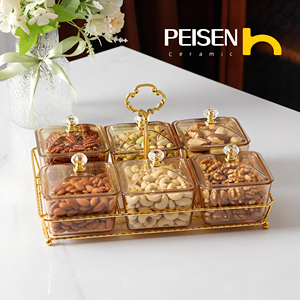 Plato de postre para aperitivos con partición de vidrio duradero con marco de hierro, plato de fruta apto para hoteles, barra de dulces, plato de frutas secas con tapa - Product Image 6