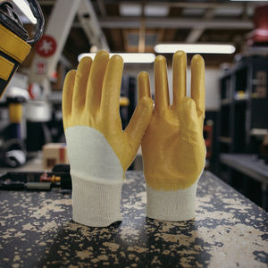 NMSAFETY القطن التعشيق الأصفر النتريل <span class=keywords><strong>3</strong></span>/<span class=keywords><strong>4</strong></span> قفاز مغلف بطبقة محبوك المعصم مكافحة النفط قفازات القفازات الثقيلة - Product Image 3