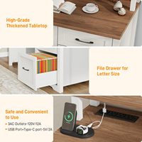 Bureau de direction en bois de style farmhouse de 47 pouces avec 3 tiroirs, éclairage LED, durable, unique, blanc, pour salon