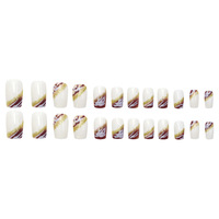 Faux ongles carrés courts en acrylique français à presser, style cercueil, en blanc et violet avec halo en feuille d'or et colle – Vente en gros