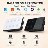 Interruptor de Luz Táctil Inteligente OCY de 8 Canales, Estándar del Reino Unido, 147 mm, WiFi, Zigbee, Monitoreo de Energía, Bloqueo Infantil, Compatible con Alexa y Google Home