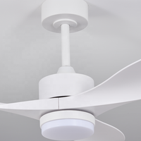 Ventilateur de plafond blanc pur à 3 pales courbes avec lumière LED centrale, moteur DC réversible, 6 vitesses, télécommande pour la décoration intérieure domestique