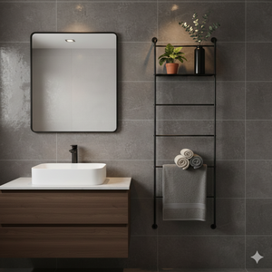 Moderno Toallero de Hierro Negro con Estante de Almacenamiento para Baño, Soporte Independiente para Toallas y Accesorios - Product Image 5