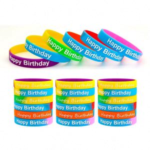 Happy Gradient Color Birthday Party Rubber Personalized Promotion Silicone <b>Bracelet</b> - Product Image 2