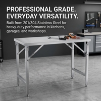 Mesa de Trabajo Plegable Comercial de Acero Inoxidable HM, Modelo FWS60, 300 Libras, Ahorro de Espacio, Tamaño Personalizado 201 304, Resistente al Óxido, Fácil de Usar