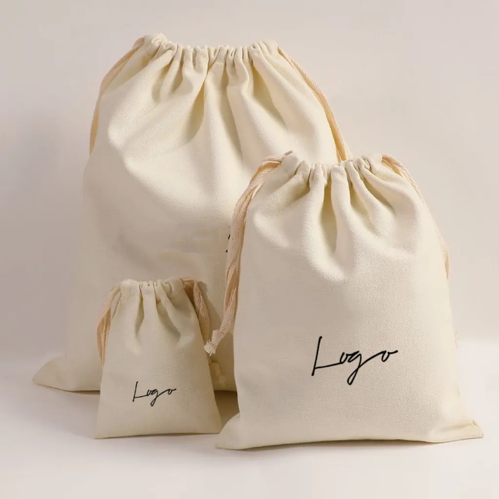High Quality Private Label Reusable Plain Canvas Shopping Packaging Organic Cotton Drawstring Dust Bag