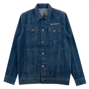 FAMA Men's Classic Jean Coat Lightweight Casual Logo Printing Wash Distressed Outwear Tops Denim Jacket
