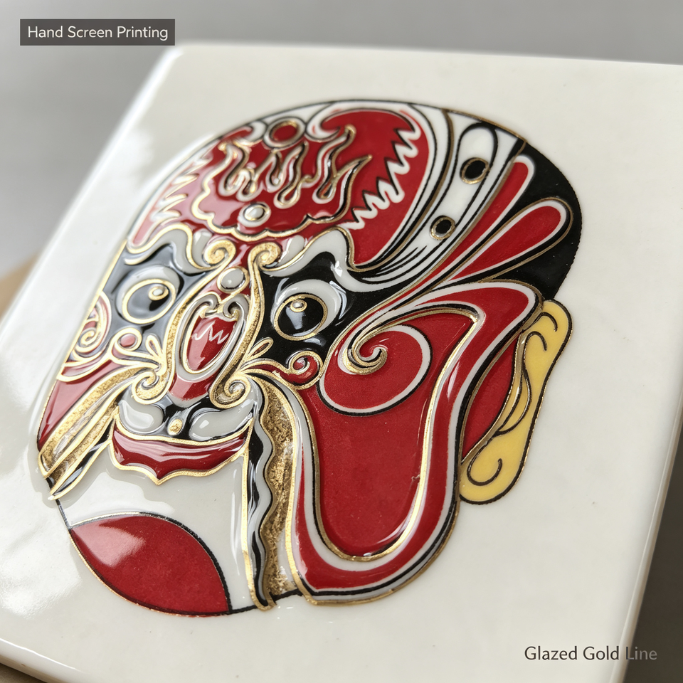 Red and Black Opera Mask Tile 100x100mm Glossy Ceramic Wall Tile for ...