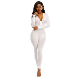 Cotton <strong>Onesie</strong> Pyjamas <strong>With</strong> Butt <strong>Flap</strong> for Sexy Women Night Wear Solid Color Women's Sleepwear Pajamas - Product Image 4