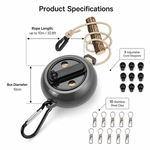 Ensemble de corde à linge rétractable portable avec manivelle anti-emmêlement pour camping et voyage en extérieur, personnalisable avec votre logo, équipement OEM ODM, vente en gros - Product Image 2