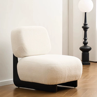 Fauteuil simple en bois massif avec fourrure d'agneau, style rétro crème mi-siècle pour salon, chambre à coucher, meubles de maison