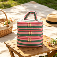 Sac de toilette personnalisé à rayures, 3 couches, grande capacité, sac de maquillage de voyage, organiseur de toilette portable, sac à main