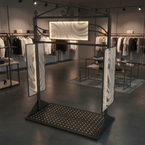 Modern Freestanding Metal Garment <b>Rack</b> With LED Lighting Powder Coated Finish For Indoor Apparel Display - Product Image 1