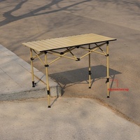 Table pliante tactique tout-terrain en acier au carbone réglable en hauteur ; Table portable d'extérieur pour camping, marché nocturne et vente de marchandises en filet