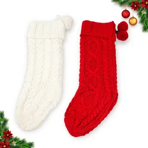 Custom logo brand white solid acrylic knitted bulk Christmas socks stockings for gifts