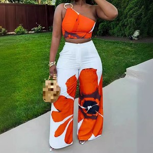 ชุดเซ็ต 2 ชิ้น เสื้อเปิดไหล่ข้างเดียวพิมพ์ลาย กางเกงขายาวทรงหลวม สไตล์ลำลอง แฟชั่นสำหรับผู้หญิง - Product Image 3