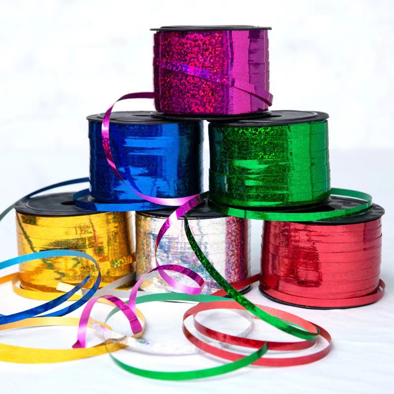 100 Yards/Rolle buntes Glitzer-Holographisches Band glänzendes Ballonsband für Geschenkverpackung