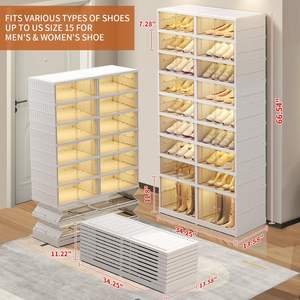 Modern Clear Plastic 1/3/6/9 Tier <b>Shoe</b> Box Foldable <b>Storage</b> Cabinet <b>Shoe</b> Rack Sneaker Organizer With Transparent Doors - Product Image 3