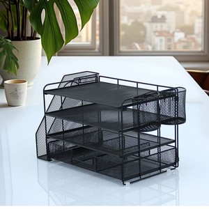 Desktop <b>File</b> Rack 6 Tier Metal Mesh Office Organizer Storage Shelf For Stationery With <b>Drawers</b> Rectangle Standing Type - Product Image 2