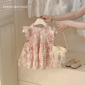 Child Star Circle Girls' Summer Floral Dress Sleeveless Sweetheart Neckline Princess Style Fashionable Kids Dress - Product Image 1