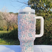 Nouvelle tasse isotherme en acier inoxydable 304 avec diamants de perles, gobelet à double paroi isolé sous vide, gobelet de voiture