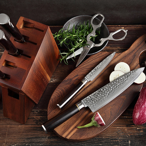 Ensemble de 7 couteaux de cuisine professionnels en acier <span class=keywords><strong>damas</strong></span> <span class=keywords><strong>japonais</strong></span> avec manche en <span class=keywords><strong>bois</strong></span> Pakka, support et <span class=keywords><strong>ciseaux</strong></span> - Product Image 2