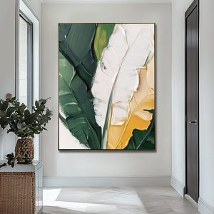 Décoration intérieure, peinture 3D de palmier tropical à feuilles vertes, art mural botanique minimaliste fait à la main - Product Image 1