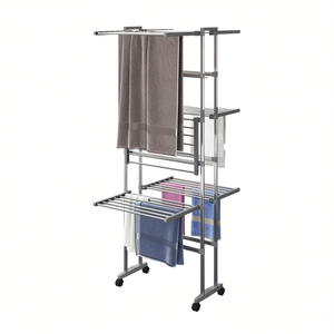 Séchoir à linge pliable à 3 niveaux en argent avec roulettes, 23,6x27,6x50,8 pouces, type sur pied, pour salle de bain, organiseur de vêtements - Product Image 1