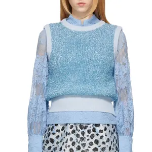2022 Custom Logo Sparkle Sleeveless Metallic Yarn Women Knitted Sweater Vest
