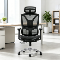 Fauteuil de bureau ergonomique moderne en tissu noir avec base inclinable douce, fauteuil pivotant et appui-tête