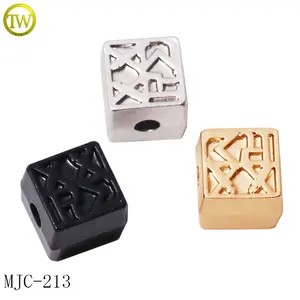 High quality metal logo brand beads men bracelet accessory square beads engraved name loose pendant for jewelry
