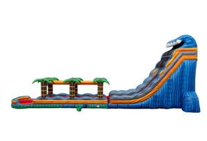 Toboggan aquatique gonflable ML Outdoor Tropical Inferno avec design <span class=keywords><strong>palmier</strong></span>, en PVC bleu marbré, capacité 8 personnes et piscine - Product Image 3