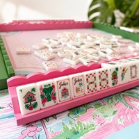 Jeu de Mahjong en Acrylique Classique Américain Thème Plage Forêt Tropicale avec Tuiles Durables Motifs Perroquet, Fleurs d'Hibiscus et Feuilles de Jungle