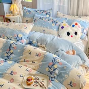 โรงงานพิมพ์สิ่งทอที่บ้านผ้าปูที่นอนสีน้ําเงินผ้าขนแกะนมผ้านวมคลุมผู้จัดจําหน่ายชุดเครื่องนอน - Product Image 3