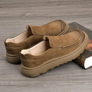 Mocassins en cuir véritable pour hommes, bout rond, à enfiler, semelle épaisse, respirants, chaussures décontractées de printemps - Product Image 3