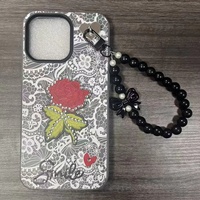Coque de téléphone PC motif fleur diamant avec chaîne pour iPhone 18 17 16 15 14 13 12 11 et Infinix Smart20 Note60 Smart10 – Housse arrière tendance pour femme