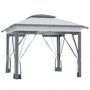 Pergola pliante instantanée 12x12 grise avec pare-soleil, moustiquaire latérale en maille, hauteur réglable sur 3 niveaux et sac de rangement - Product Image 2