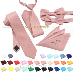 6 pz Top Hot Color verde rosa blu poliestere solido 6cm cravatta Set uomo bambini matrimonio papillon Hankie regalo festa cravatta accessorio camicia