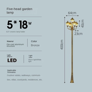 Lampe de jardin à cinq têtes 400 cm en fer bronze LED E27 lumière blanc chaud extérieur IP66 détecteur de mouvement garantie 10 ans - Product Image 1