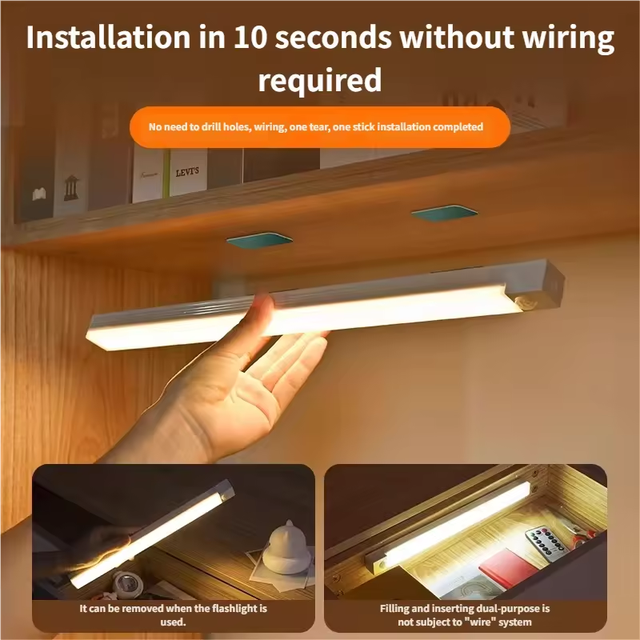 PIR Motion Sensor LED Plastic USB Rechargeable Cabinet Light for Bedroom Wardrobe Shoe Cabinet Kitchen Smart Lighting