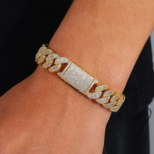 NUOYA 14MM <span class=keywords><strong>Argent</strong></span> Plaqué Cubain Lien <span class=keywords><strong>Bracelet</strong></span> Glacé Diamants Bling Hip Hop Bijoux Cadeau pour Unisexe <span class=keywords><strong>Luxe</strong></span> Miami Cubain Chaîne - Product Image 3