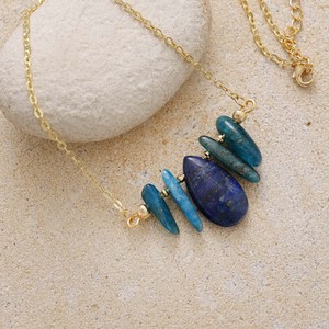 Collier pendentif en pierre naturelle en forme de larme, chaîne en or, pierre précieuse bleue, bijoux unisexes à la mode pour un usage quotidien et en voyage - Product Image 2
