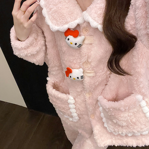 Set Pigiama Invernale con Colletto Principessa, Cardigan in Peluche Cartoon, Abbigliamento da Casa Imbottito per <span class=keywords><strong>Donna</strong></span> - Product Image 4