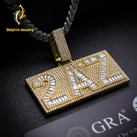 Ciondolo Personalizzato con Lettera 2AZ, Diamanti Baguette Sintetici, Oro 14K, Micro Pavé, Gioielli Hip Hop da Uomo, Unisex