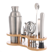 Nouvel ensemble de barman professionnel 10 pièces en acier inoxydable avec support, shaker à cocktails pivotant 700 ml et recettes