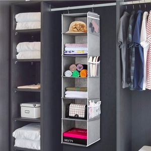 6-<b>shelf</b> Non-woven Collapsible <b>Shelves</b> Hanging Closet Storage Bag Hanging Wardrobe Organizer with Mesh Pockets - Product Image 2